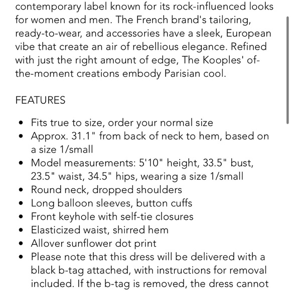 The KOOPLES Sunflower long Sleeve Sunflower Dress, Size 1 is a Small - Picture 7 of 7